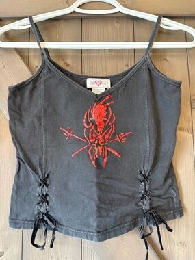 METALLICA Artisanal Black Spaghetti-Strap Camisole with and Side Lace-Up